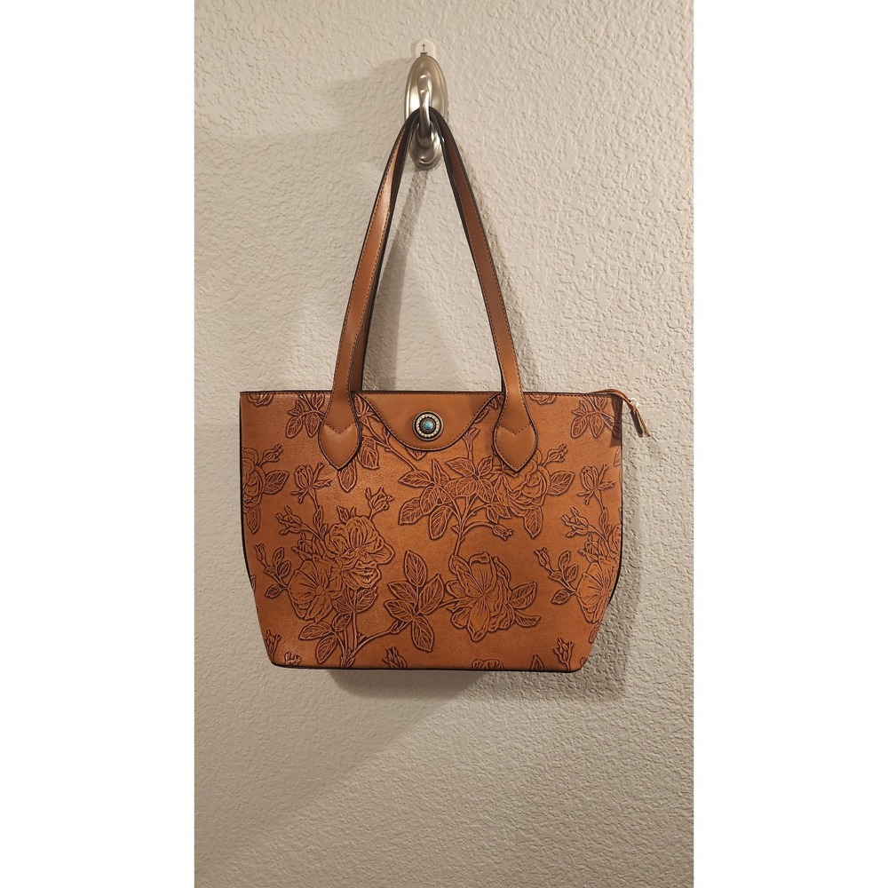 Vegan Purse hand tooled look faux turquoise accent